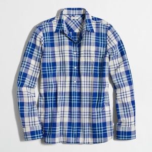 NWT J.Crew Plaid Gauze Popover, M, Blue/Mint/Ivory